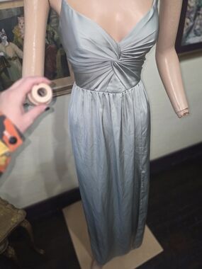 Azazie Satin Twist-Front Maxi Dress in Light sage